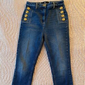 Elisabetta Franchi High-Waist Skinny Jeans with Gold Logo Buttons